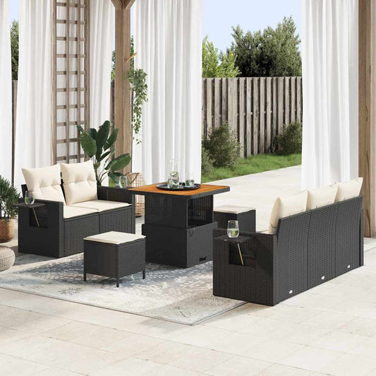 Set Divano da Giardino 10 pcs Nero e Crema polyrattan