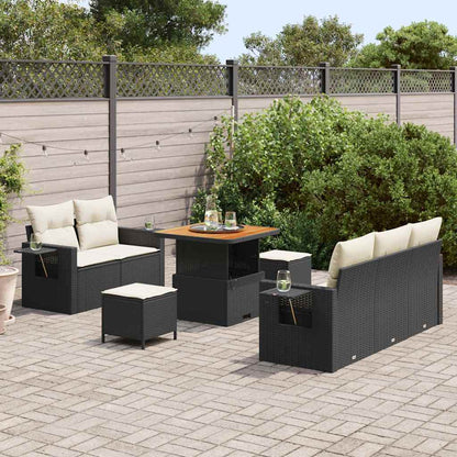 Set Divano da Giardino 10 pz Nero e Crema polyrattan