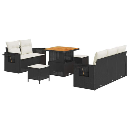 Set Divano da Giardino 10 pz Nero e Crema polyrattan