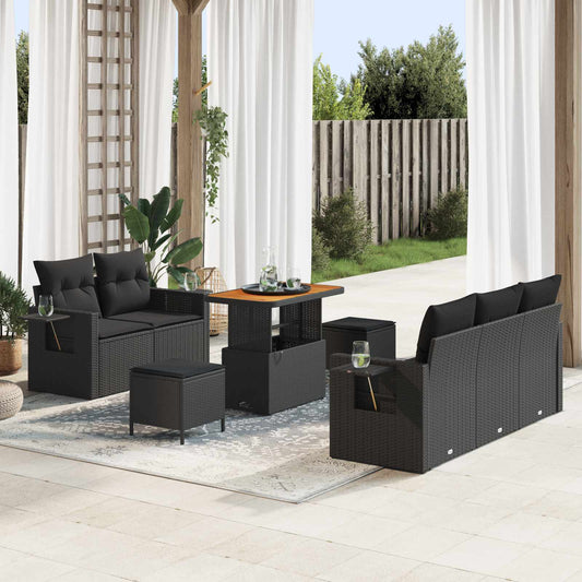 Set Divano da Giardino con cuscino 10 pcs Nero polyrattan