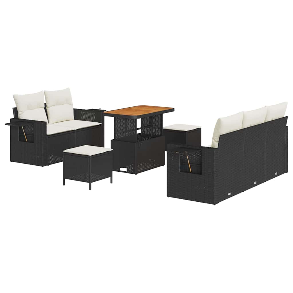 Set Divano da Giardino 10 pcs Nero e Crema polyrattan | homemem39