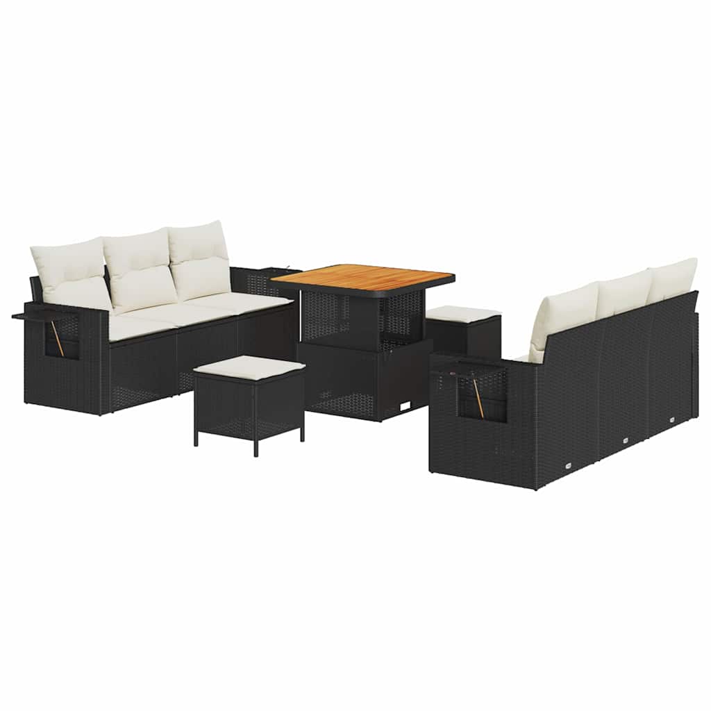 Set Divano da Giardino con cuscino 9 pcs Nero e crema | homemem39