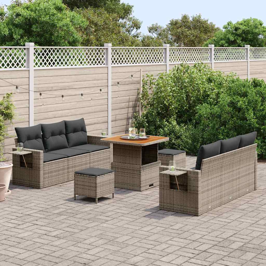 Set Divano da Giardino con cuscino 9 pcs Grigio | homemem39