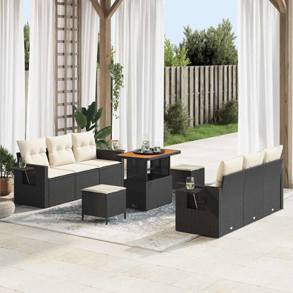Set Divano da Giardino con cuscino 9 pcs Nero e crema | homemem39