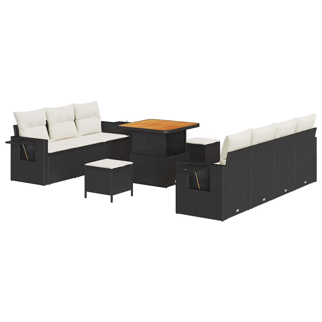 Set Divano da Giardino 10 pz 7-Numero di posti Nero e Crema