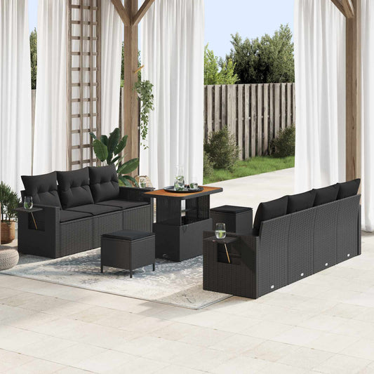 Set Divano da Giardino con cuscino 10 pcs Nero