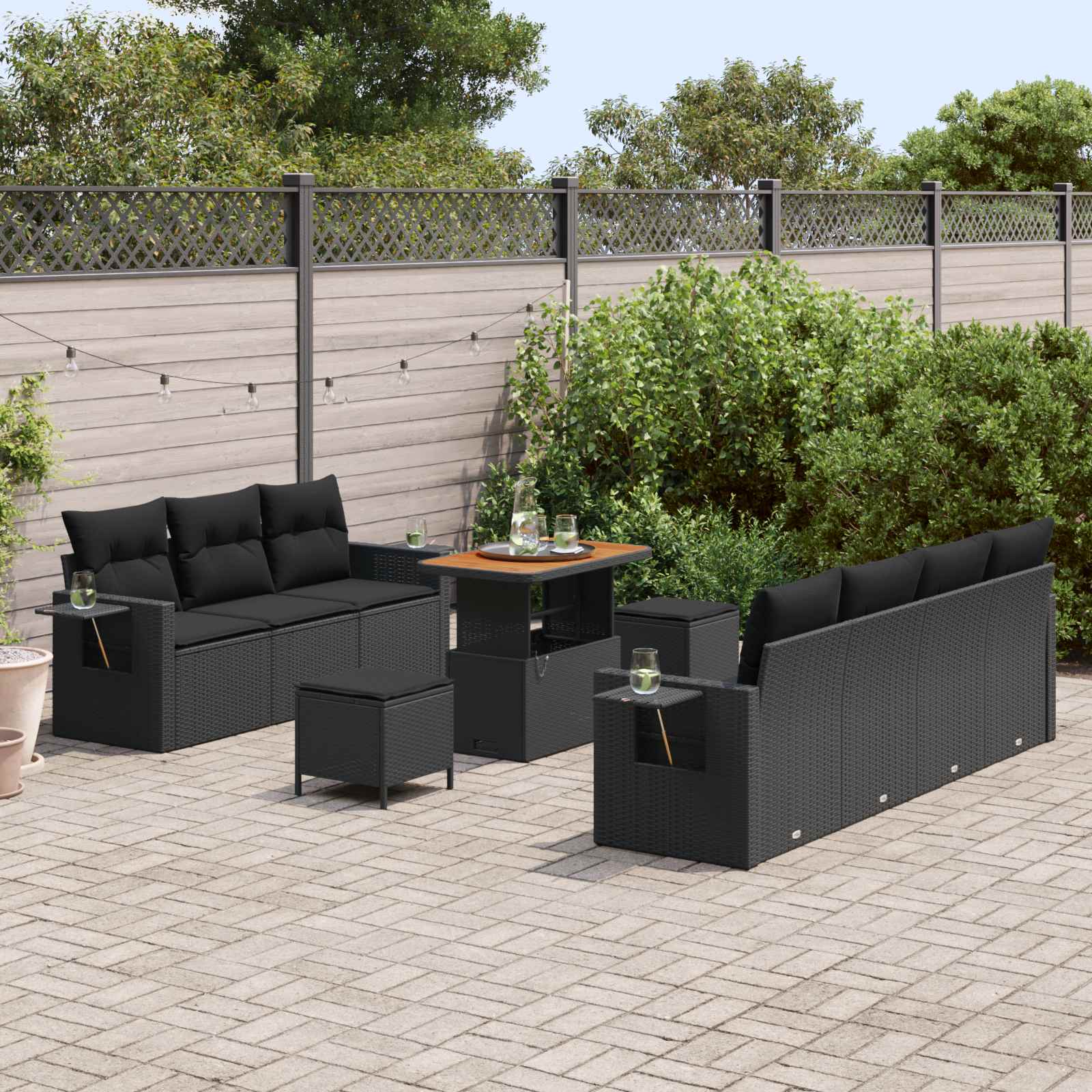 Set Divano da Giardino con cuscino 10 pcs Nero | homemem39