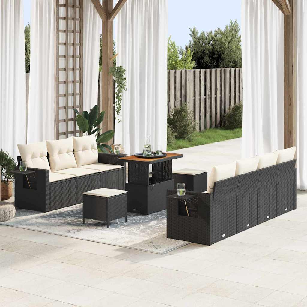 Set Divano da Giardino con cuscino 10 pcs Nero e crema | homemem39