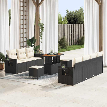 Set Divano da Giardino con cuscino 10 pcs Nero e crema | homemem39