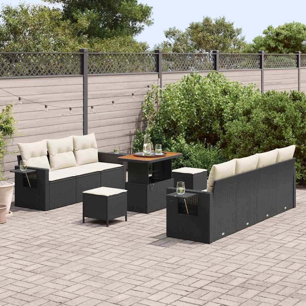 Set Divano da Giardino con cuscino 10 pcs Nero e crema | homemem39