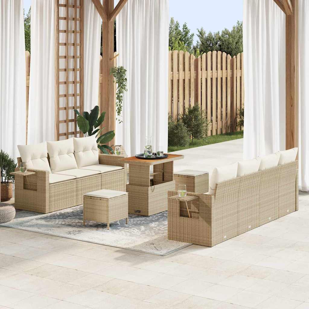 Set Divano da Giardino 10 pz 7-Numero di posti Beige e Crema