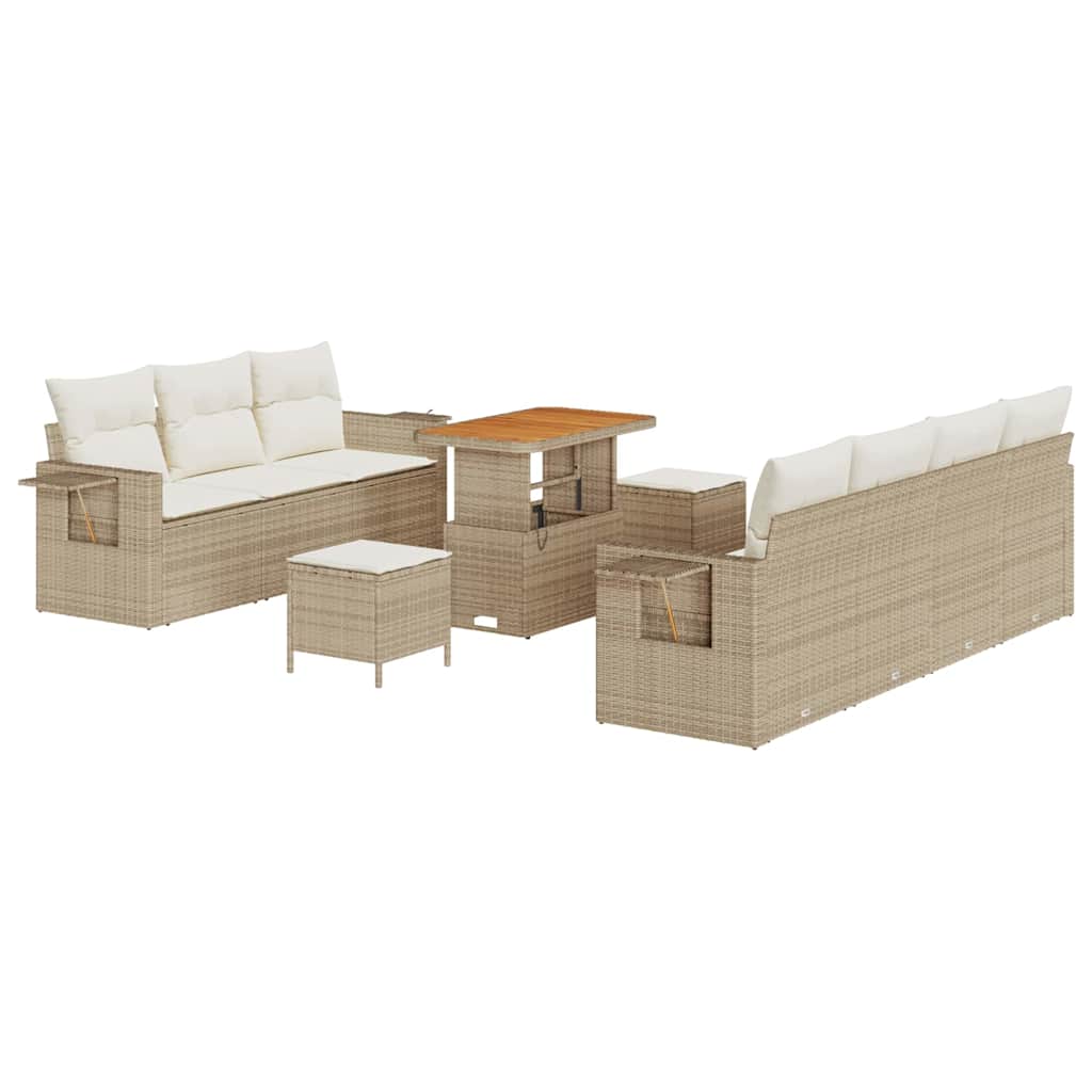 Set Divano da Giardino 10 pz 7-Numero di posti Beige e Crema