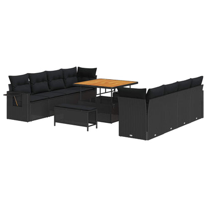 Set Divano da Giardino Nero polyrattan