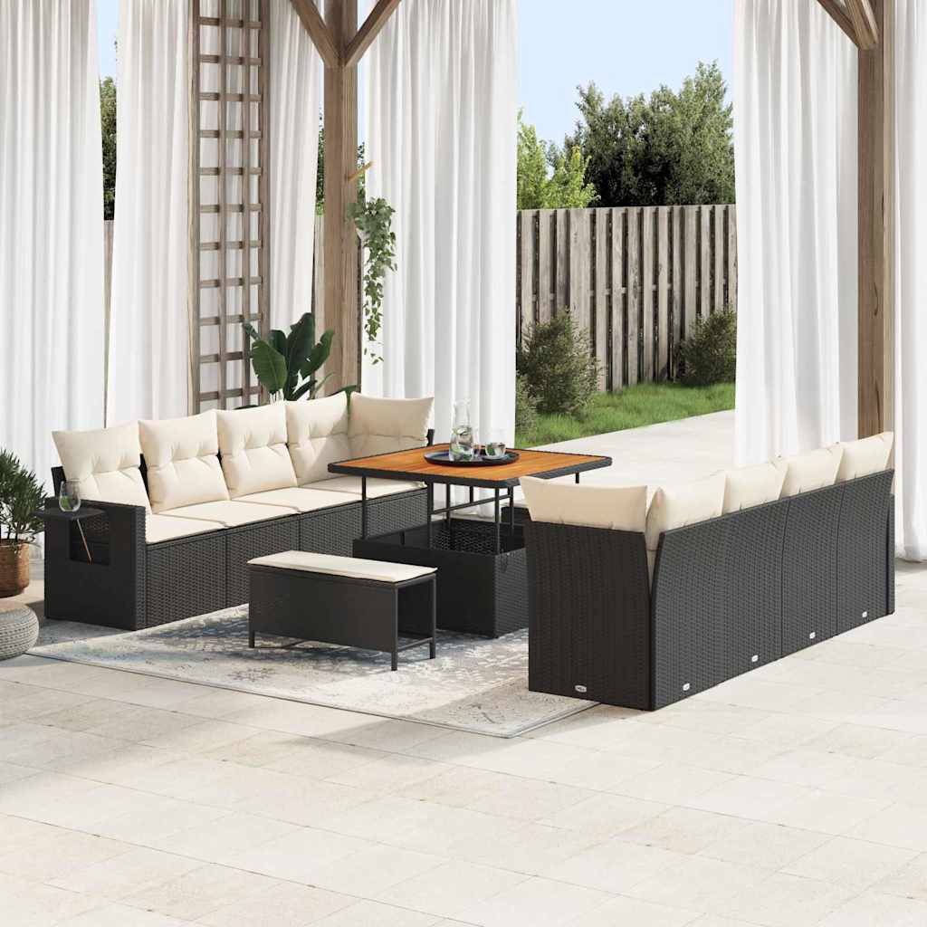 Set Divano da Giardino Nero e Crema polyrattan