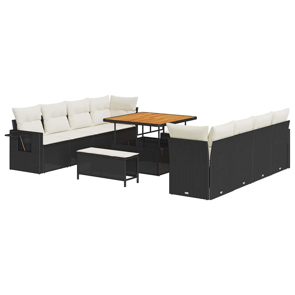 Set Divano da Giardino Nero e Crema polyrattan