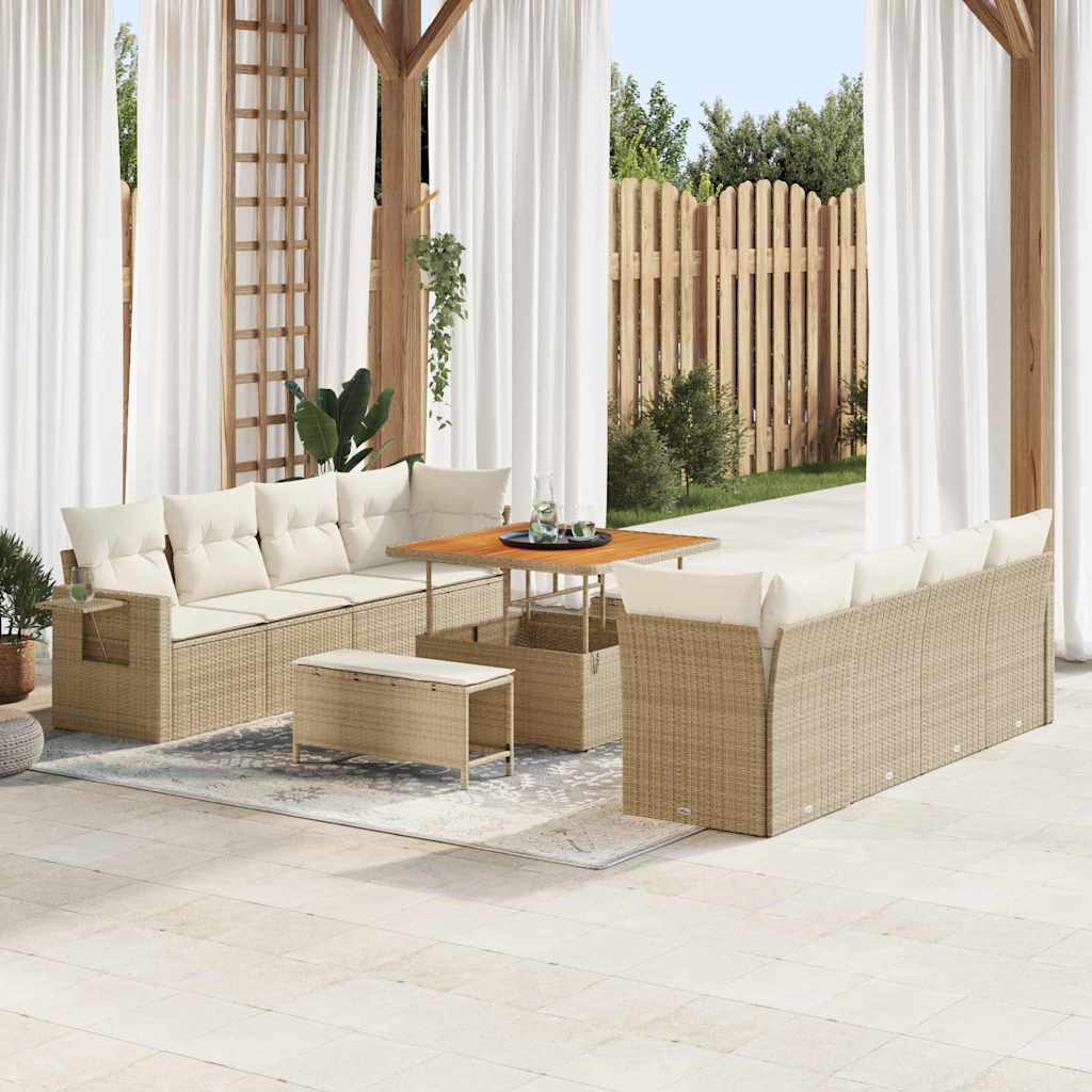 Set Divano da Giardino 11 pcs Beige e Crema polyrattan | homemem39