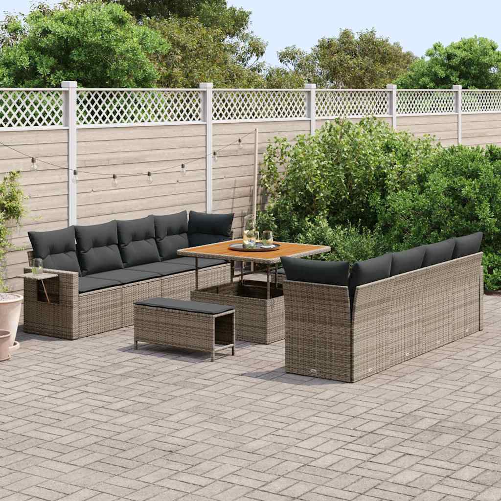 Set Divano da Giardino con cuscino 11 pcs Grigio polyrattan | homemem39