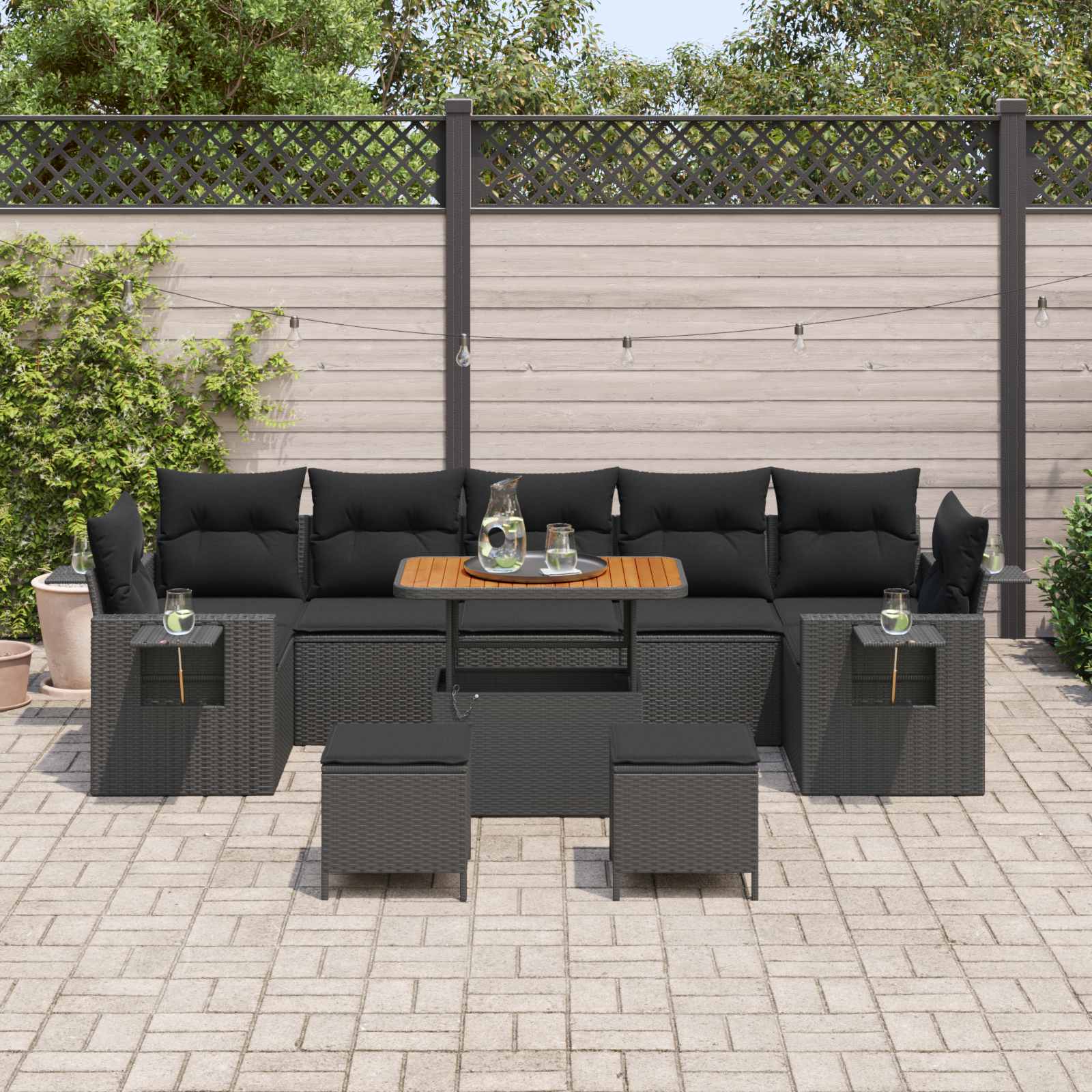 Set Divano da Giardino con cuscino Nero polyrattan | homemem39