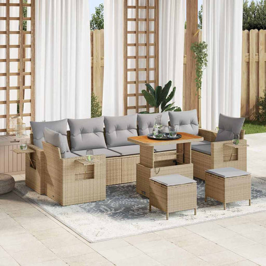 Set Divano da Giardino 10 pcs Beige e Grigio Chiaro polyrattan
