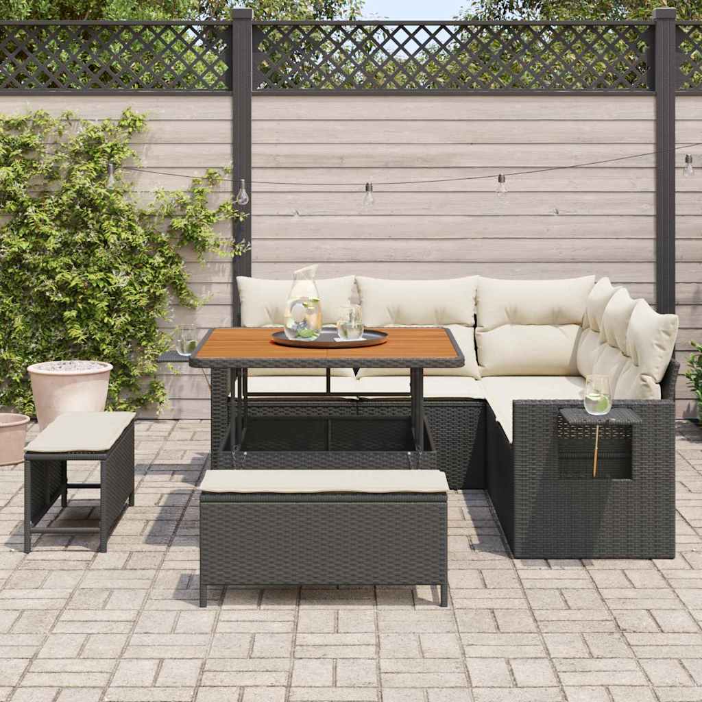 Set Divano da Giardino 9 pcs Nero e Crema polyrattan | homemem39