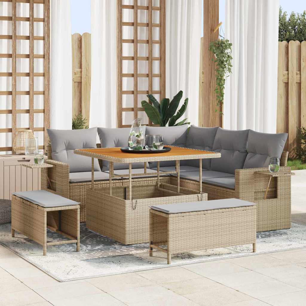 Set Divano da Giardino 9 pcs Beige e Grigio Chiaro polyrattan | homemem39