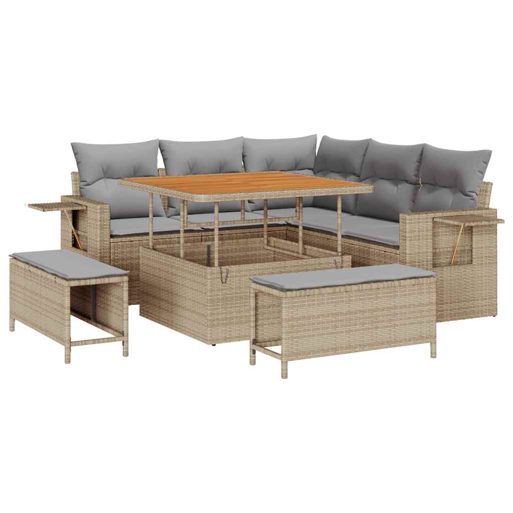 Set Divano da Giardino 9 pcs Beige e Grigio Chiaro polyrattan | homemem39