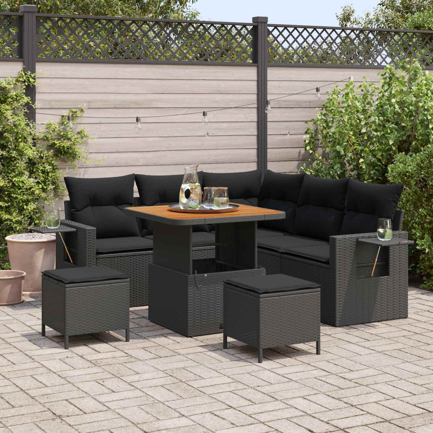 Set Divano da Giardino con cuscino 9 pcs Nero polyrattan | homemem39