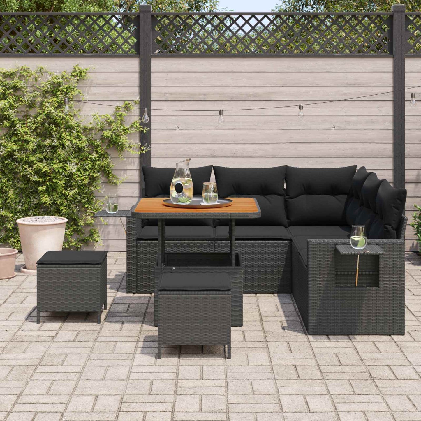 Set Divano da Giardino con cuscino 9 pcs Nero polyrattan | homemem39