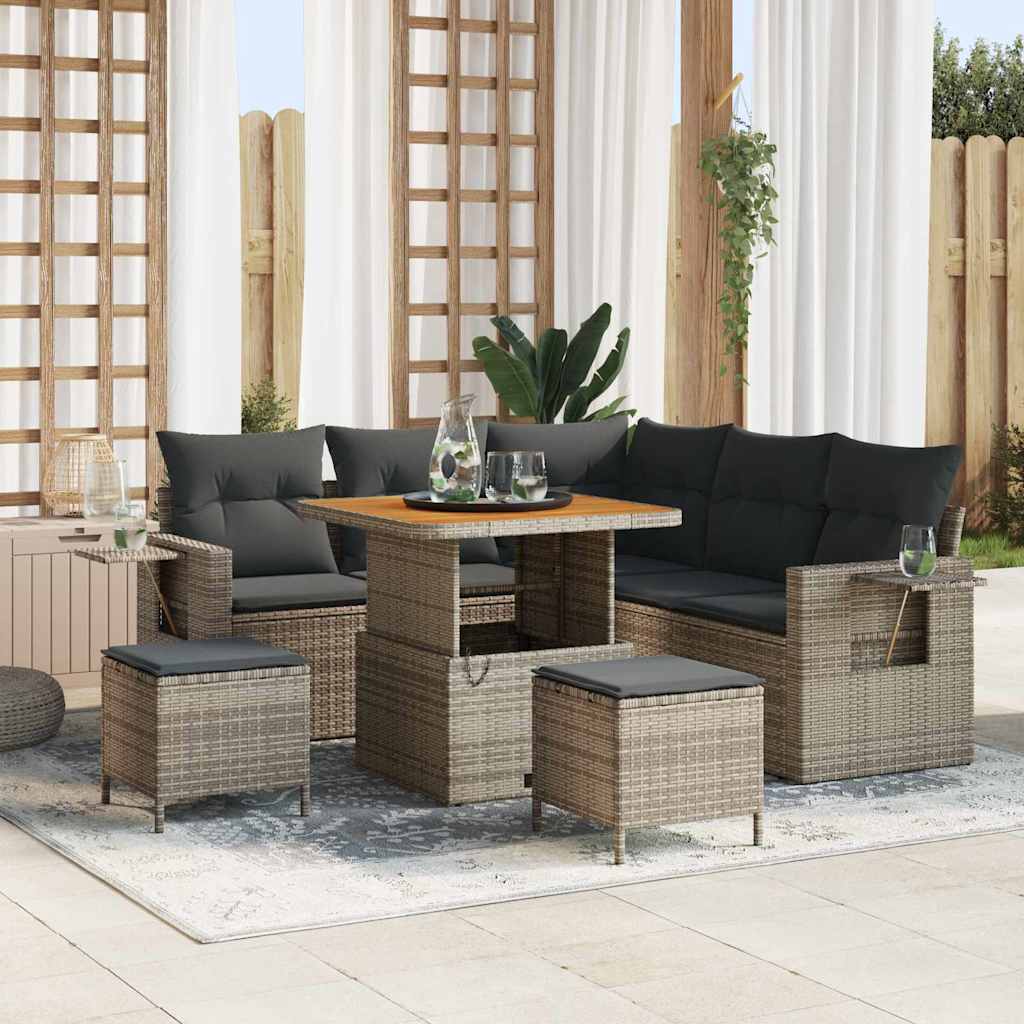 Set Divano da Giardino con cuscino 9 pcs Grigio polyrattan | homemem39