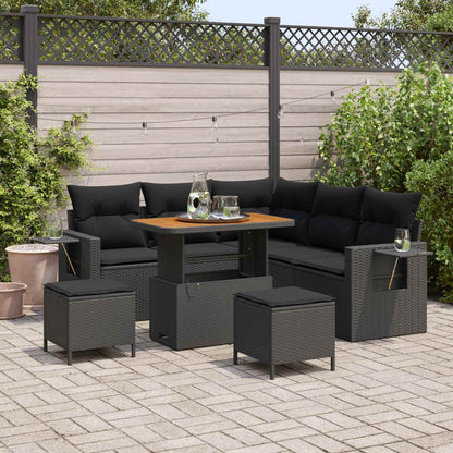 Set Divano da Giardino 9 pz 6-Numero di posti Nero polyrattan