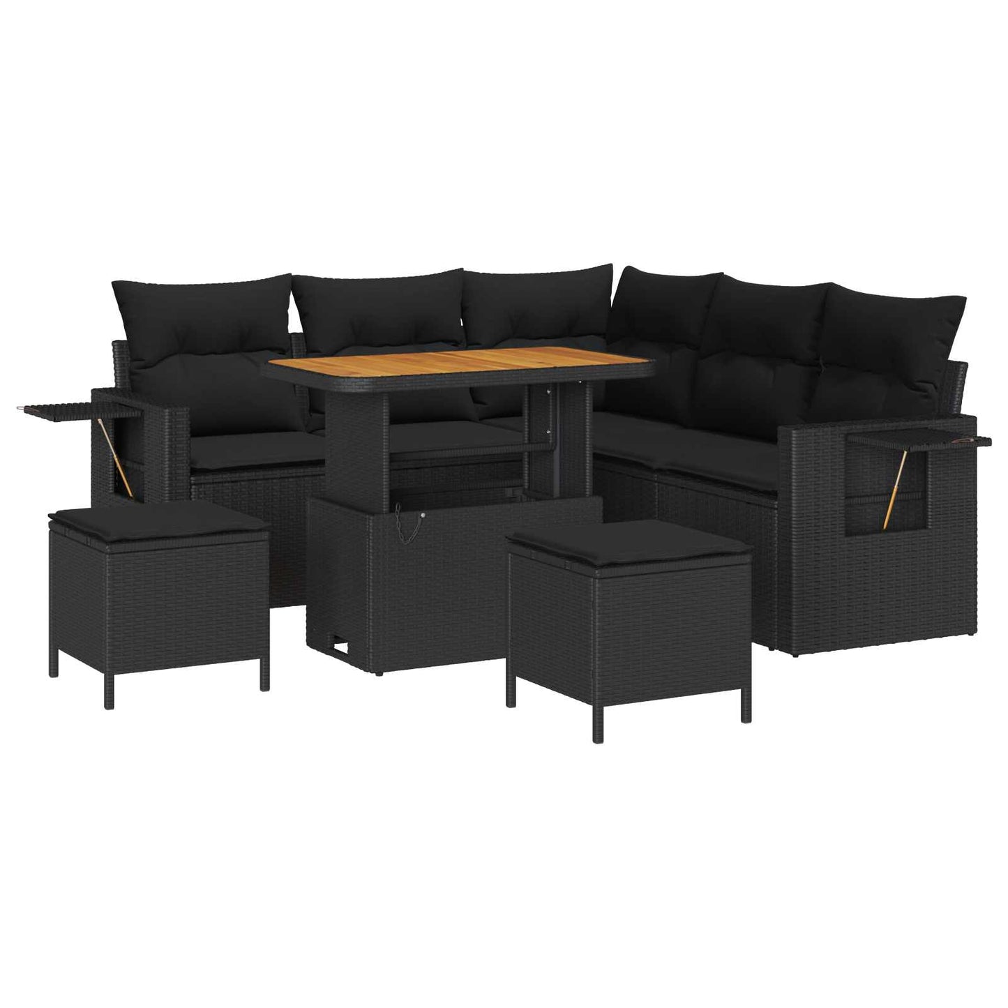 Set Divano da Giardino 9 pz 6-Numero di posti Nero polyrattan