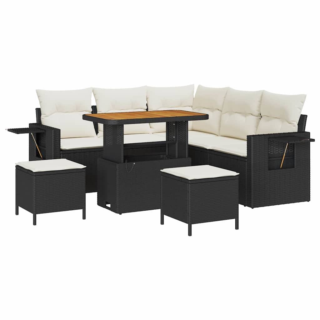 Set Divano da Giardino 9 pcs Nero e Crema polyrattan | homemem39