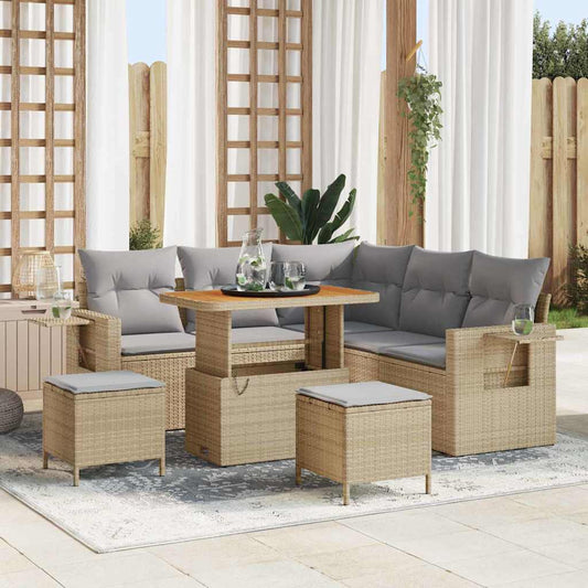 Set Divano da Giardino 9 pcs Beige e Grigio Chiaro polyrattan