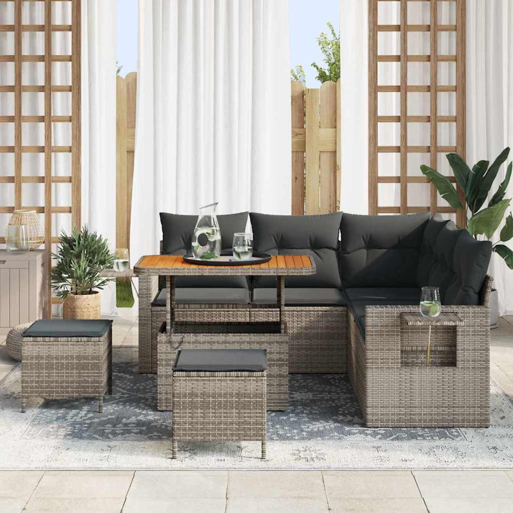 Set Divano da Giardino con cuscino 9 pcs Grigio polyrattan