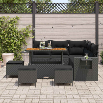 Set Divano da Giardino 10 pz 7-Numero di posti Nero polyrattan