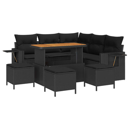 Set Divano da Giardino 10 pz 7-Numero di posti Nero polyrattan