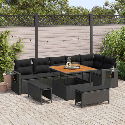 Set Divano da Giardino con cuscino 11 pcs Nero polyrattan