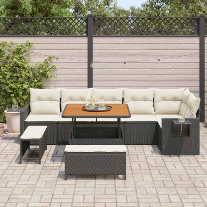 Set Divano da Giardino con archiviazione 9 pcs Nero Poly Rattan