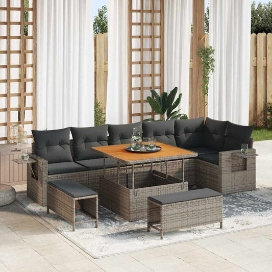 Set Divano da Giardino con cuscino 11 pcs Grigio polyrattan | homemem39
