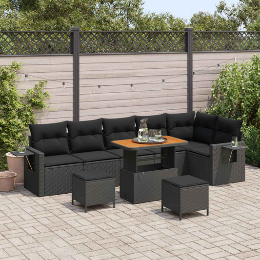 Set Divano da Giardino con cuscino 11 pcs Nero polyrattan | homemem39