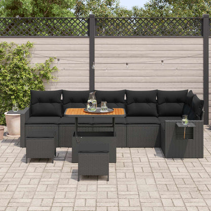 Set Divano da Giardino con cuscino 11 pcs Nero polyrattan | homemem39