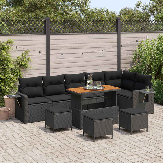 Set Divano da Giardino con cuscino 12 pcs Nero polyrattan | homemem39