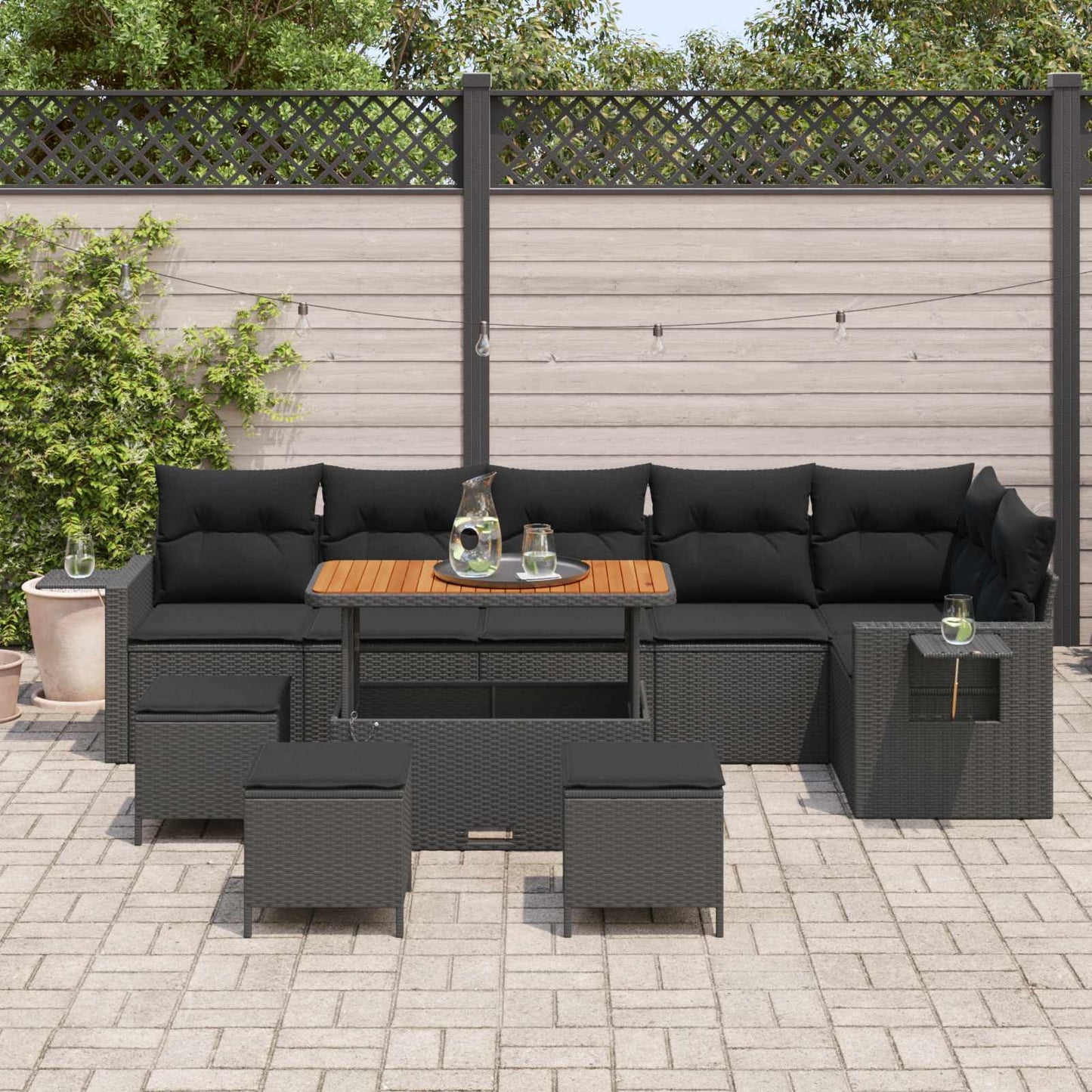 Set Divano da Giardino con cuscino 12 pcs Nero polyrattan | homemem39
