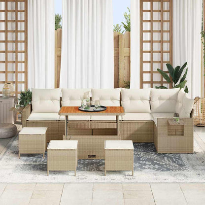 Set Divano da Giardino 10 pcs Beige Poly Rattan
