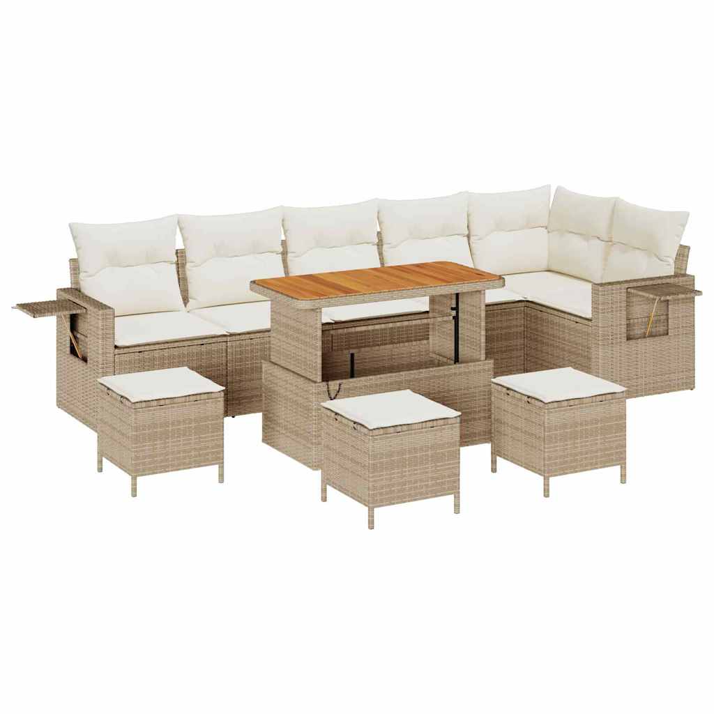 Set Divano da Giardino 10 pcs Beige Poly Rattan