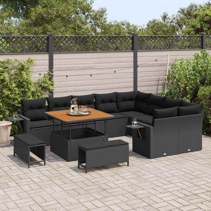 Set Divano da Giardino 13 pz 11-Numero di posti Nero polyrattan