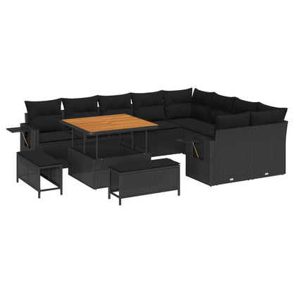 Set Divano da Giardino 13 pz 11-Numero di posti Nero polyrattan
