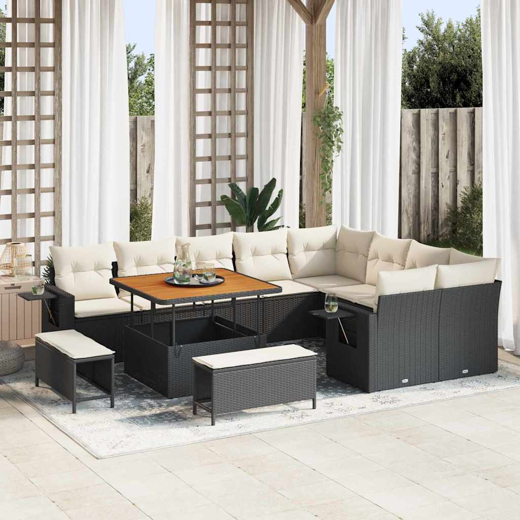 Set Divano da Giardino 13 pz 11-Numero di posti Nero e Crema