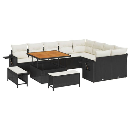 Set Divano da Giardino 13 pz 11-Numero di posti Nero e Crema