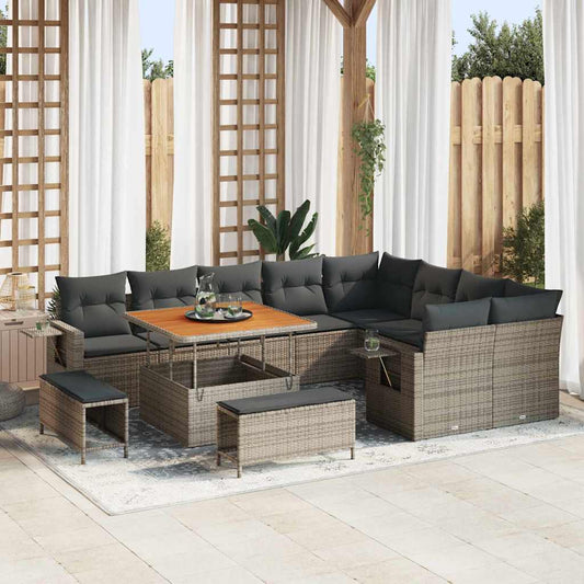 Set Divano da Giardino con cuscino 12 pcs Grigio polyrattan